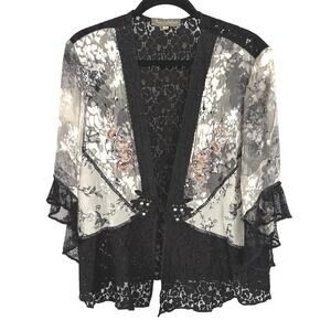 Vintage Whimsygoth Velvet Burnout Blouse Witchy Silk Blend Lace Fairy Goth XL